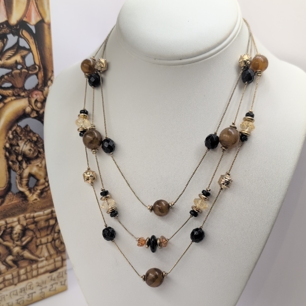 Earthy Brown and Black Bohemian Necklace with Natural Beads